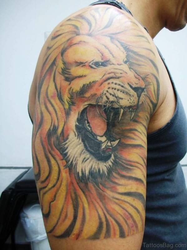 Roaring Lion Tattoo On Shoulder