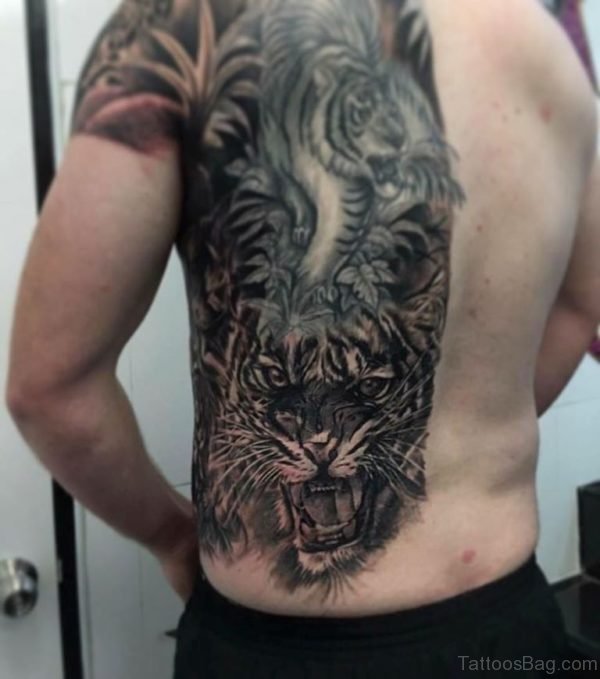 Roaring Tiger Tattoo On Back