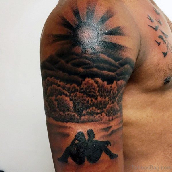 Romantic Couple With Sunset Tattoo