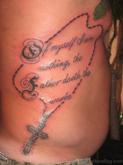 Rosary And Wording Tattoo
