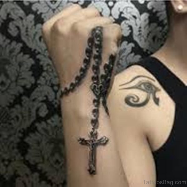 Rosary Cross Hand Tattoo