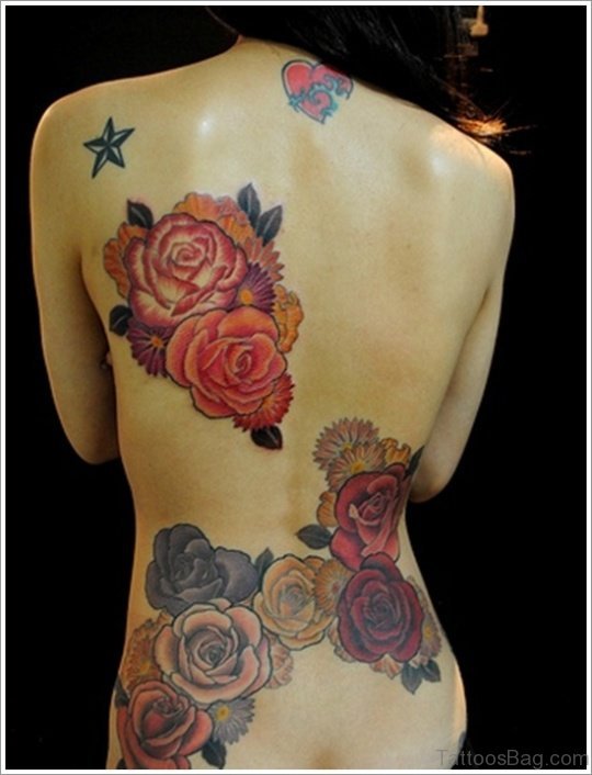 Rose Flower Tattoo On BAck TD128
