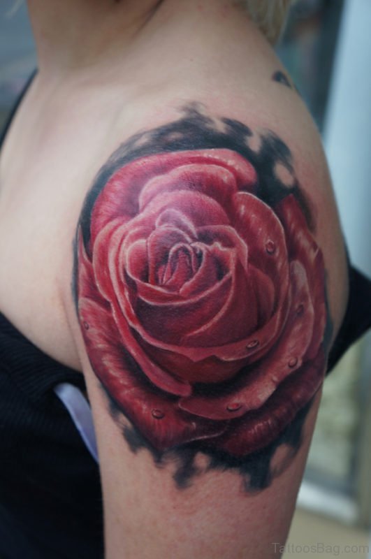 Rose Tattoo On shoulder