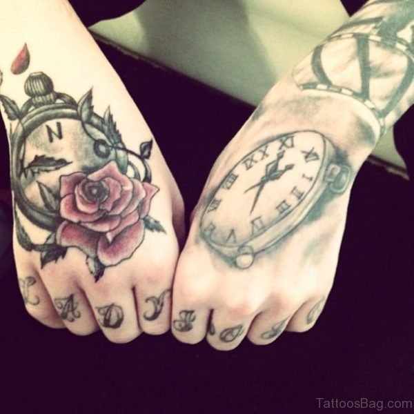 Rose With Compass Tattoo