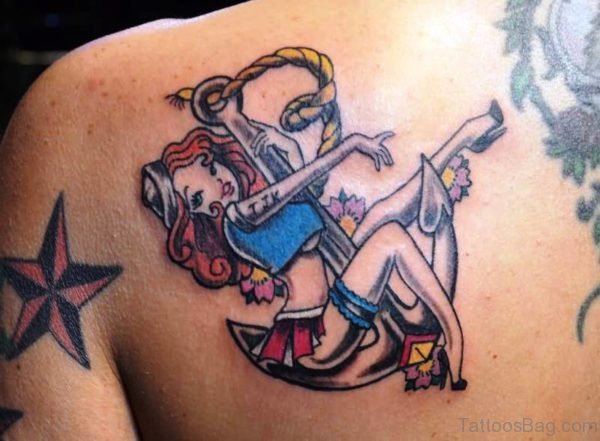 Sailor Pin Up Girl Sit On Big Anchor