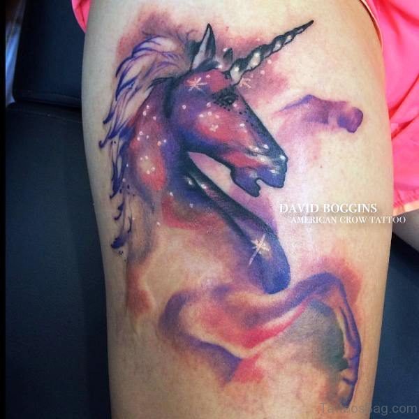 Shining Unicorn Tattoo On Shoulder