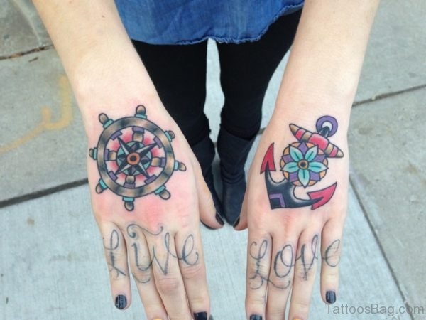 Ship Wheel And Anchor Tattoo