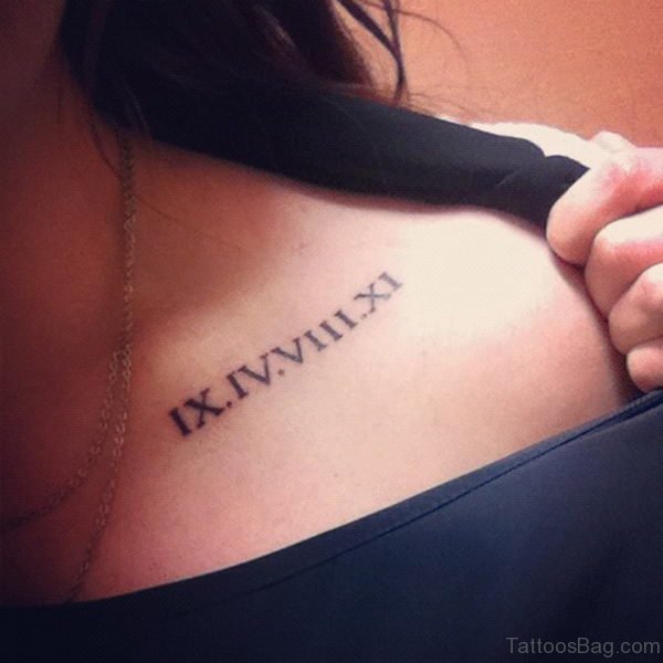 Simple Roman Tattoo Design On Front Shoulder
