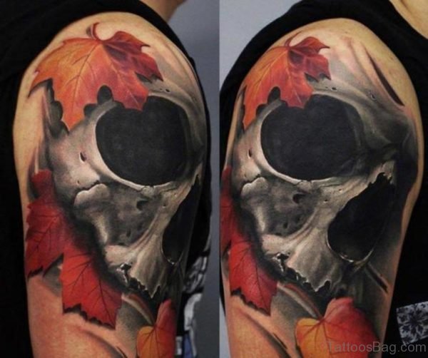 Skull And Leaf Tattoo