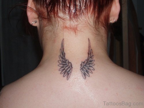 Small Angel Wings Tattoo On Nape