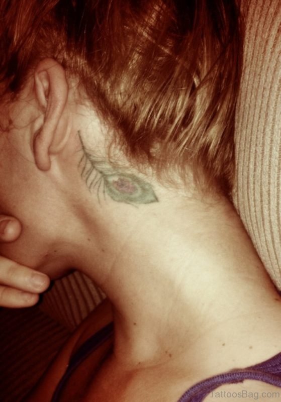 Small Feather Tattoo Design On Neck