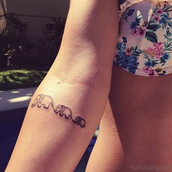 Stunnig Three Elephant Tattoo On Forearm