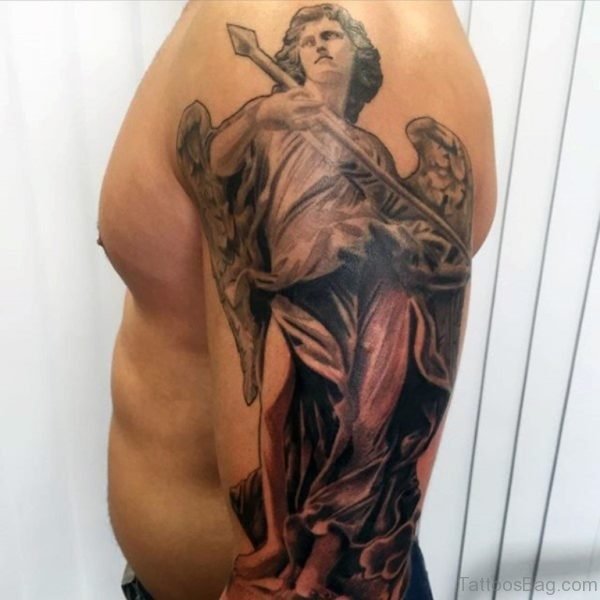 Stylish Angel Tattoo On Shoulder