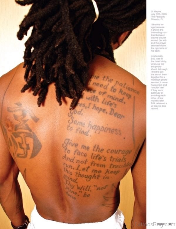 Stylish Bible Verses Tattoo On Back