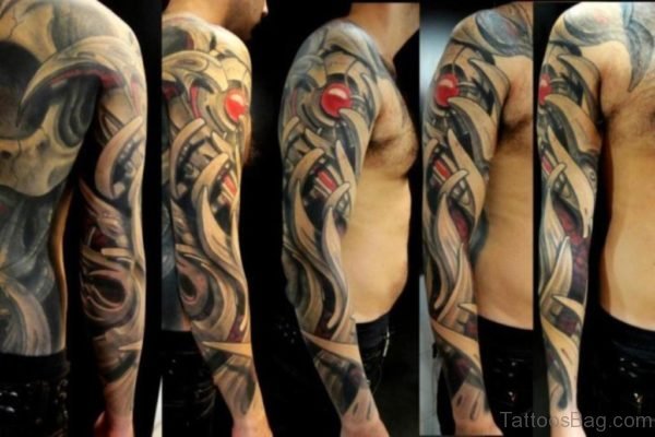 Stylish Biomechanical Tattoo On Full Sleeve