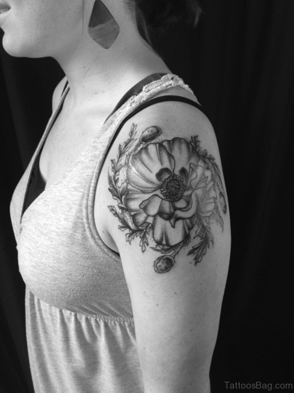 Stylish Black And White Shoulder Tattoo Design