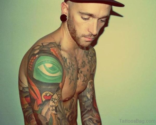 Stylish Eye Tattoo On Shoulder