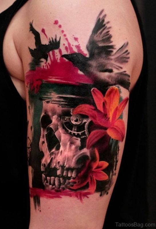 Skull Tattoo On Shoulder 