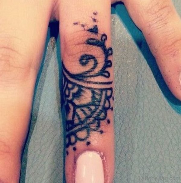 Stylish Tribal Tattoo On Finger