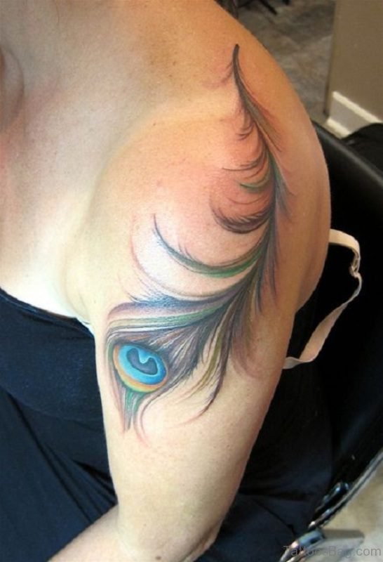 Superb Peacock Tattoo On Shoulder