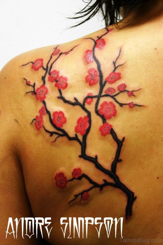 Sweet Cherry Blossom Tattoo On Shoulder