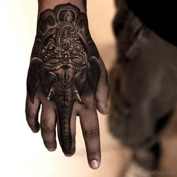 Sweet Elephant Tattoo On Hand 1