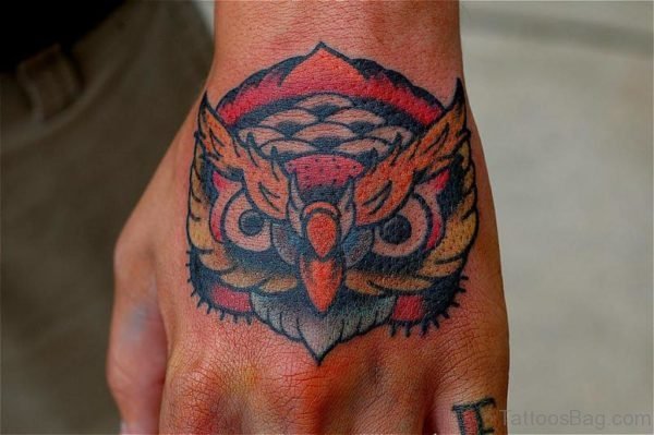 Sweet Owl Tattoo On Hand