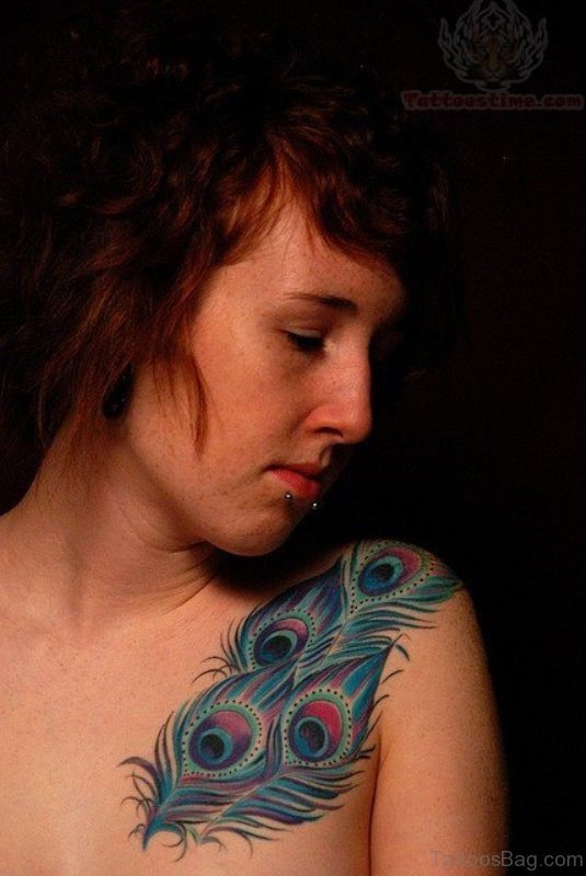 Sweet Peacock Feather Tattoo On Shoulder