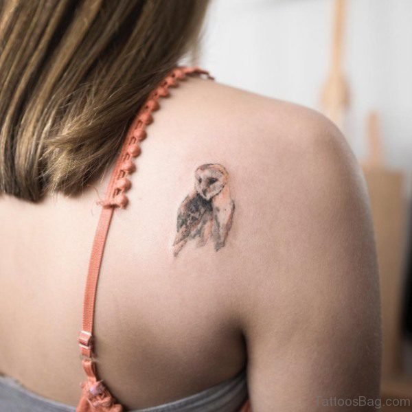 Tinny Owl Shoulder Tattoo