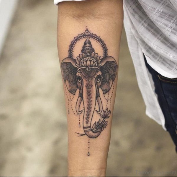 Traditional Elephant Head Tattoo On Forearm