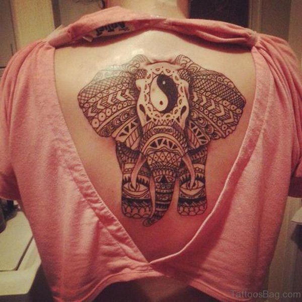 Traditional Elephant Tattoo On Back