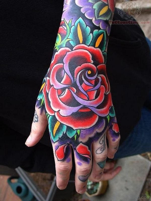 Traditional Rose Tattoo For Hand