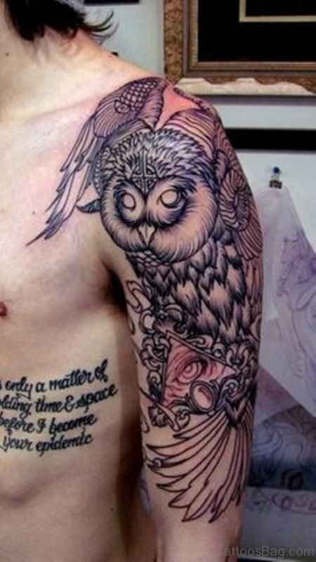 Trendy Owl Tattoo On Shoulder