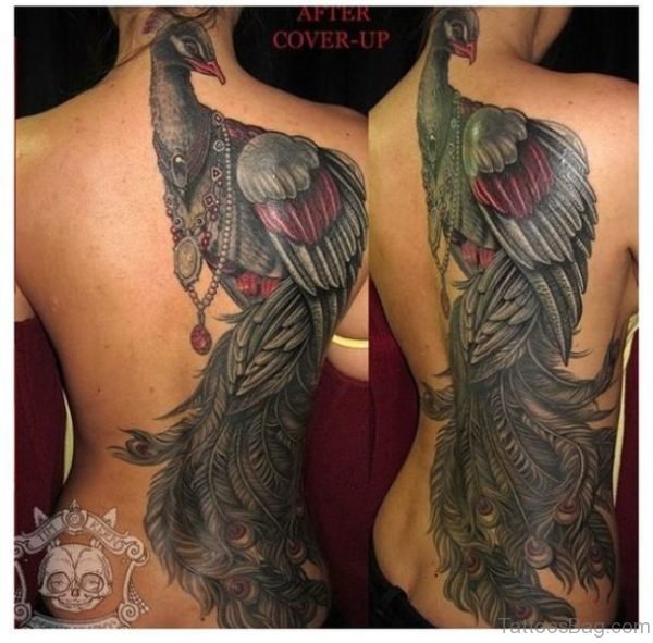 Trendy Peacock Tattoo On Back