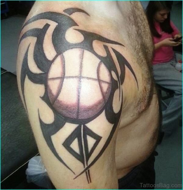 Tribal Basketball Tattoo On Shoulder
