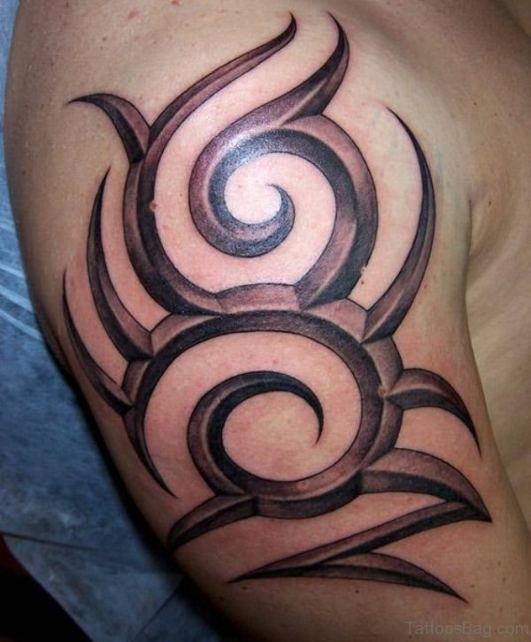 Tribal Grey Shoulder Tattoo