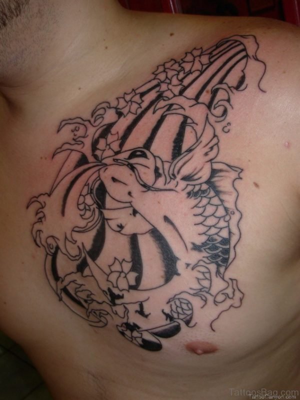 Tribal Fish Tattoo On Chest
