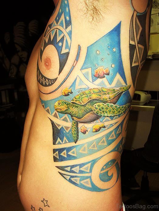 Turtle Tattoo Design On Rib