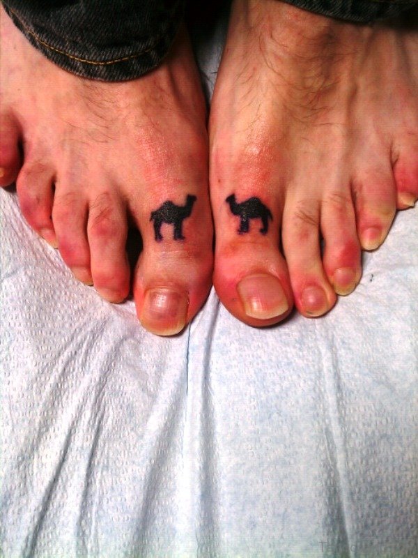 Two Camels Tattoos On Both Toes