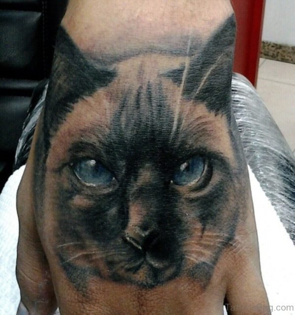 Unique Cat Tattoo On hand