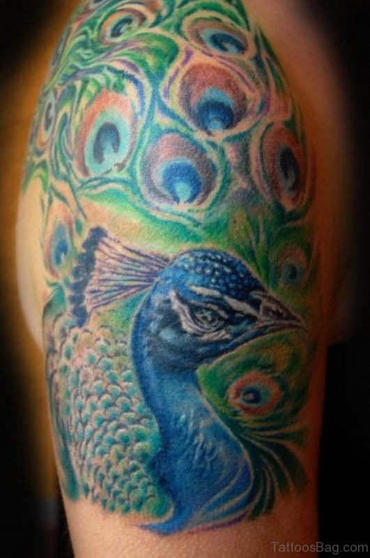 Unique Peacock Tattoo On Shoulder