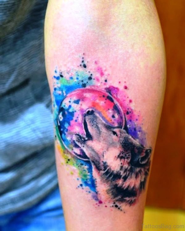 Watercolor Alpha Wolf Tattoo On Arm