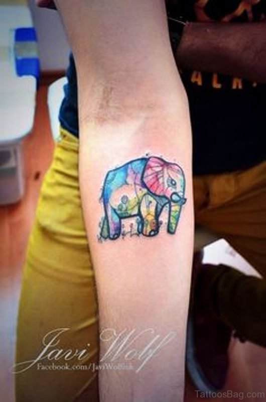 Watercolor Elephant Tattoo On Forearm