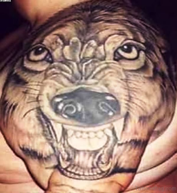 Wolf Face Tattoo On Shoulder