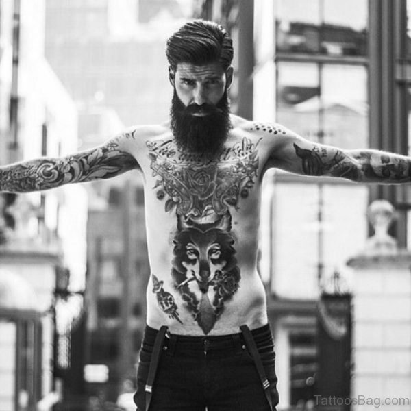 Wolf Tattoo On Stomach