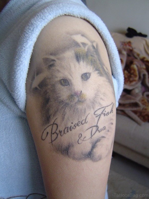 Wonderful Cat Tattoo On Shoulder
