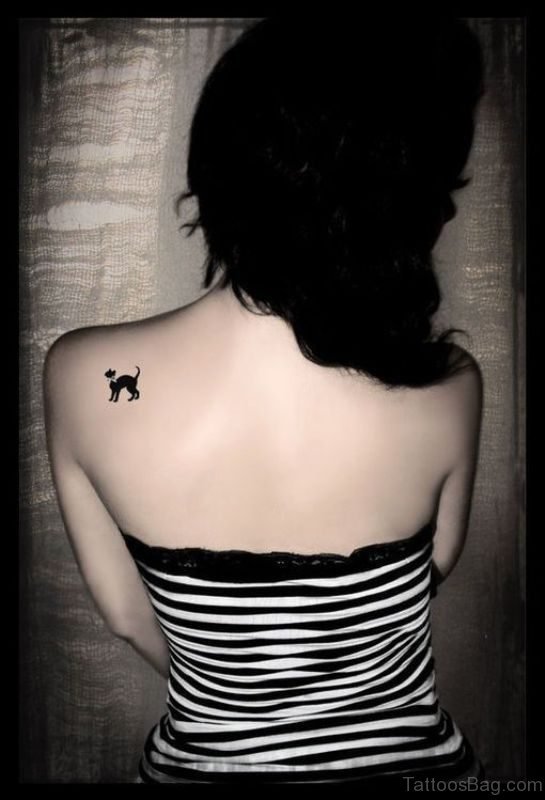 Wonderful Small Cat Tattoo On Left Shoulder