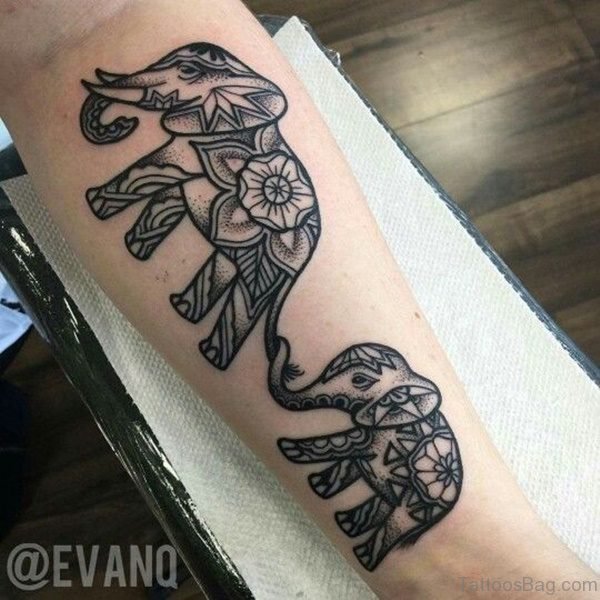 Wonderful Two Elephant Tattoo On Forearm