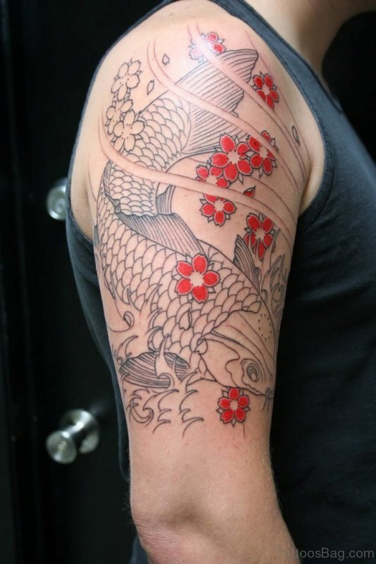 Koi Fiish Tattoo On Shoulder