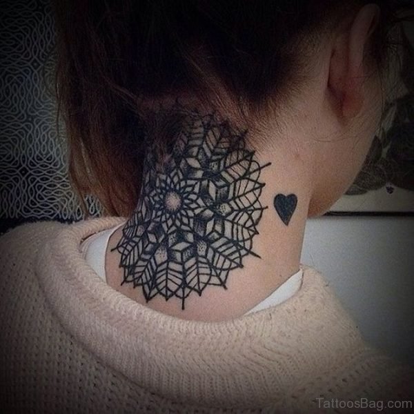 Nice Black Mandala Tattoo On Neck
